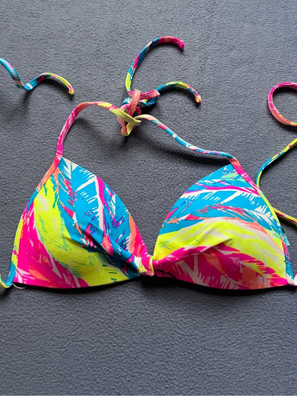 Neon Tropical Print Triangle Bikini Top